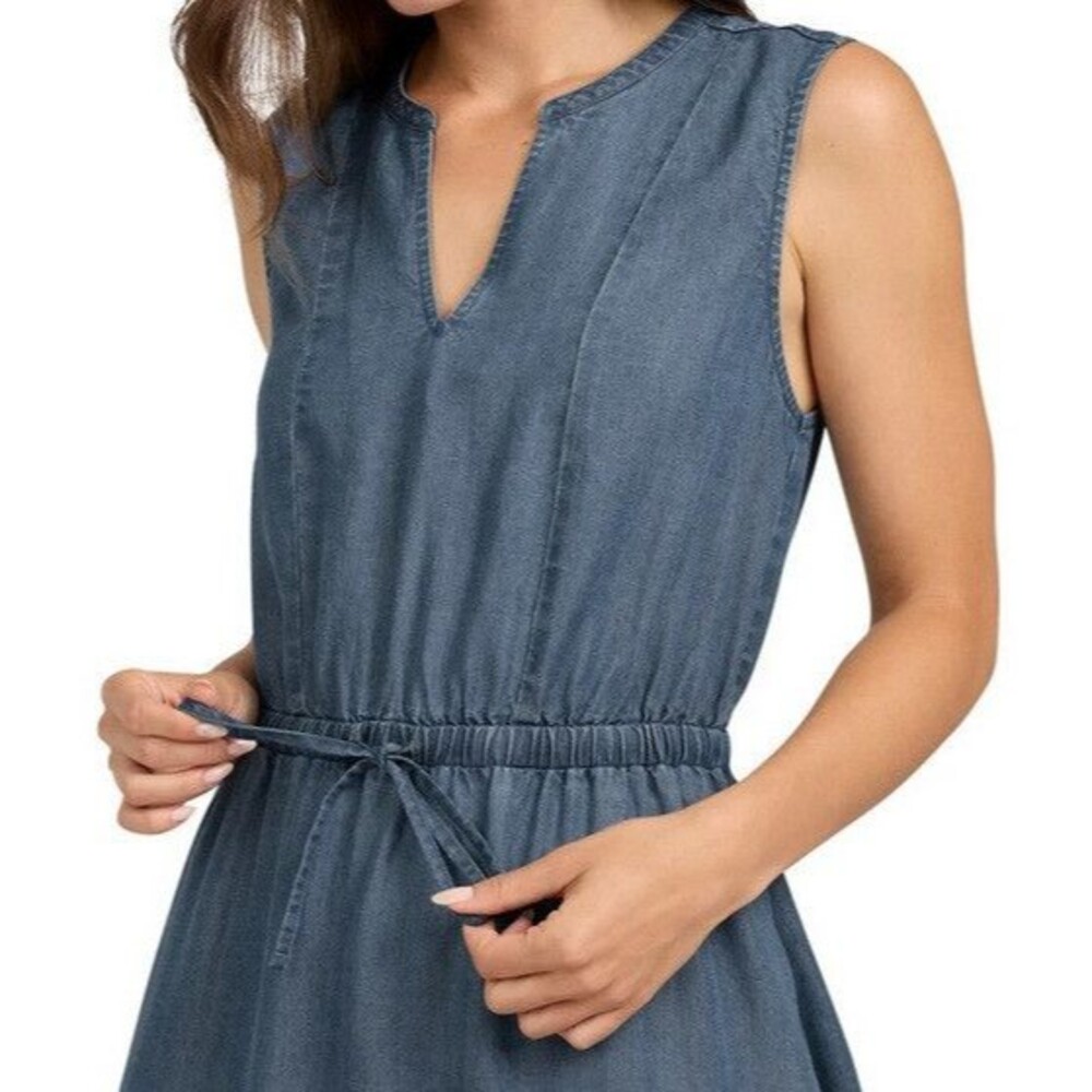 Lands' End Ladies' Tiered Midi Dress Blue Denim Large NWT - Picture 3 of 3